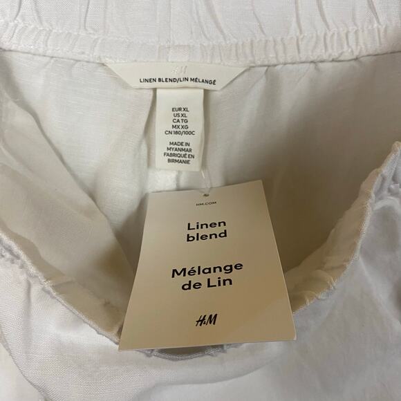 H&M White Linen Blend Wide Leg Crop Pants Size Extra Large - Picture 5 of 6